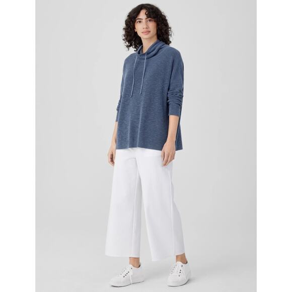 Eileen Fisher PINK Organic Linen Cotton Slub Funnel Neck Top Hoodie Sweater L - Picture 15 of 15